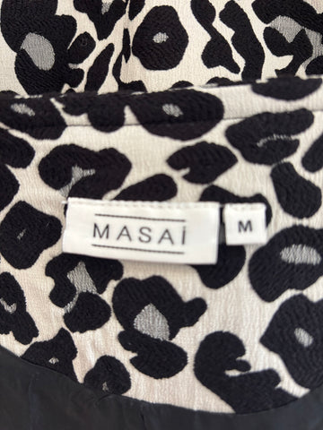 MASAI BLACK,GREY & CREAM ANIMAL PRINT COLLARLESS LONG SLEEVED JACKET SIZE M