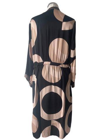 BRAND NEW IVI COLLECTION BLACK CIRCLE PRINT TIE WAIST WRAP STYLE DRESS SIZE 34 UK 8