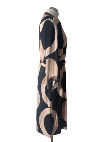 BRAND NEW IVI COLLECTION BLACK CIRCLE PRINT TIE WAIST WRAP STYLE DRESS SIZE 34 UK 8
