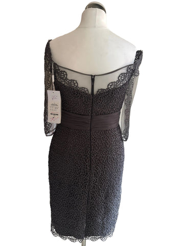 BRAND NEW AIRE BARCELONA GREY LACE MOTHER OF THE BRIDE PENCIL DRESS SIZE 14
