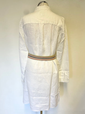 HIHO DESIGNED BY TORTOLA WHITE LINEN COLLARLESS LONG SLEEVED SHIRT DRESS  SIZE M