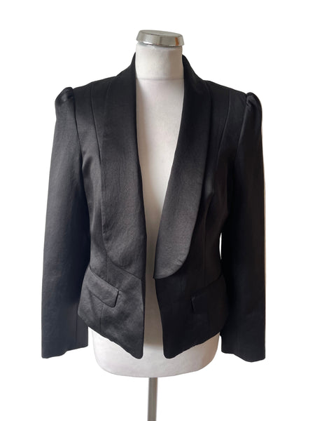 MONSOON BLACK SATIN COLLARED EVENING JACKET SIZE 12