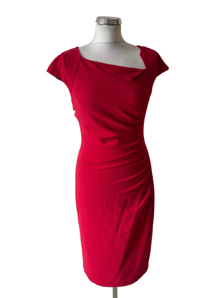 LK BENNETT DAVINA RED CAP SLEEVE PENCIL DRESS SIZE 10