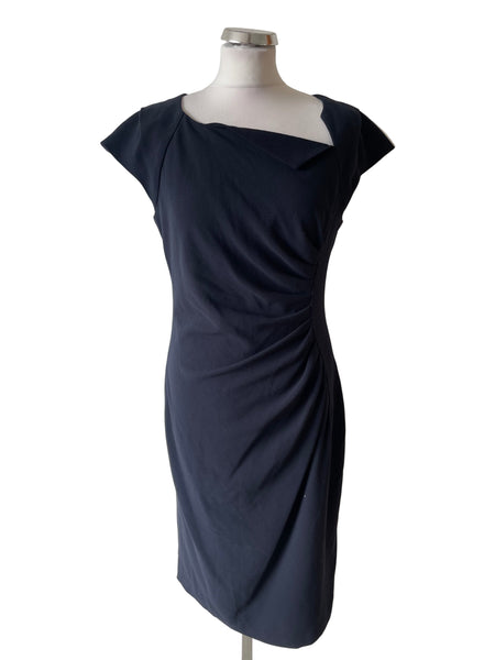 LK BENNETT DAVINA NAVY BLUE CAP SLEEVE PENCIL DRESS SIZE 14