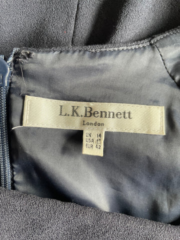 LK BENNETT DAVINA NAVY BLUE CAP SLEEVE PENCIL DRESS SIZE 14