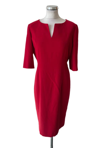 BRAND NEW HOBBS RED ROUND NECK SHORT SLEEVE PENCIL DRESS  SIZE 14