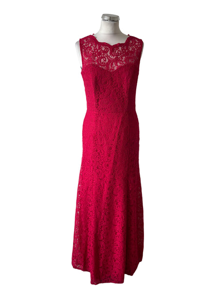 DESSY COLLECTION BY VIVIAN DIAMOND SPANISH RED LACE LONG EVENING DRESS  SIZE 10