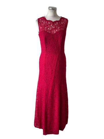 DESSY COLLECTION BY VIVIAN DIAMOND SPANISH RED LACE LONG EVENING DRESS  SIZE 10
