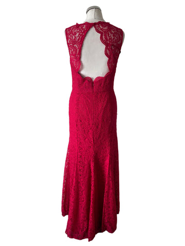 DESSY COLLECTION BY VIVIAN DIAMOND SPANISH RED LACE LONG EVENING DRESS  SIZE 10