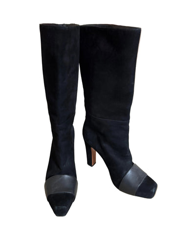 & OTHER STORIES BLACK SUEDE & LEATHER CALF LENGTH BOOTS SIZE 5/38