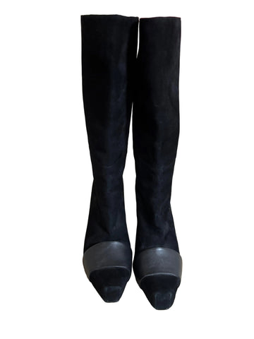 & OTHER STORIES BLACK SUEDE & LEATHER CALF LENGTH BOOTS SIZE 5/38