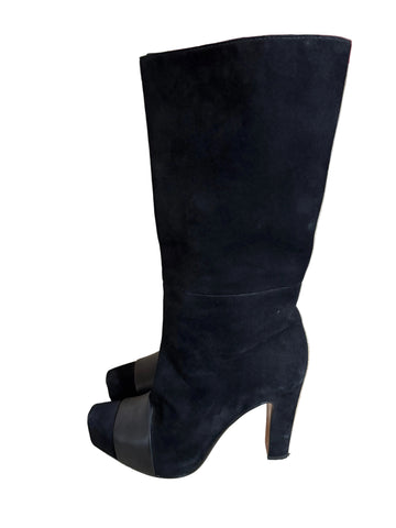 & OTHER STORIES BLACK SUEDE & LEATHER CALF LENGTH BOOTS SIZE 5/38