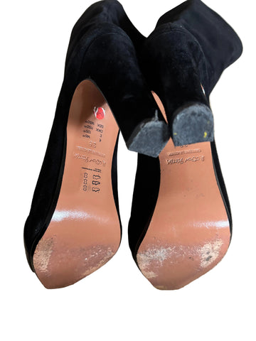 & OTHER STORIES BLACK SUEDE & LEATHER CALF LENGTH BOOTS SIZE 5/38