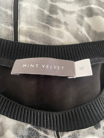 MINT VELVET BLACK & GREY PRINT SLEEVELESS TUNIC TOP  SIZE 10