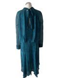 WHISTLES PEACOCK BLUE PRINT LONG SLEEVED MIDI DRESS  SIZE 18