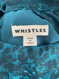 WHISTLES PEACOCK BLUE PRINT LONG SLEEVED MIDI DRESS  SIZE 18