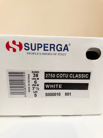BRAND NEW  SUPERGRA COTU CLASSIC WHITE CANVAS PLIMSOLS SIZE 5/38