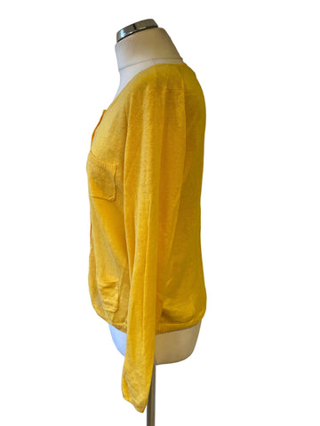 MASIMMO DUTTI 100% LINEN YELLOW SCOOP NECK CARDIGAN SIZE M