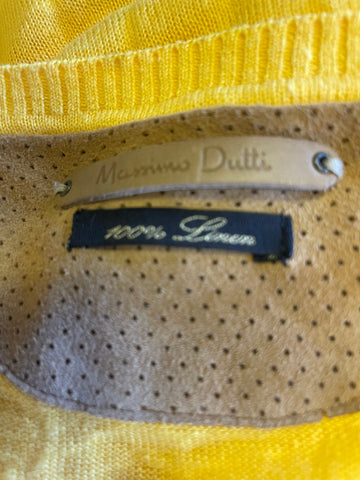 MASIMMO DUTTI 100% LINEN YELLOW SCOOP NECK CARDIGAN SIZE M
