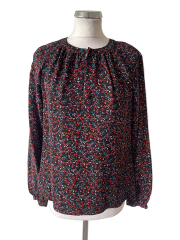 WHISTLES BLACK & DITSY FLORAL PRINT LONG SLEEVE TOP SIZE 10