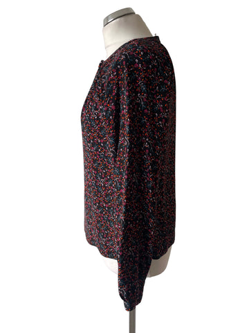 WHISTLES BLACK & DITSY FLORAL PRINT LONG SLEEVE TOP SIZE 10