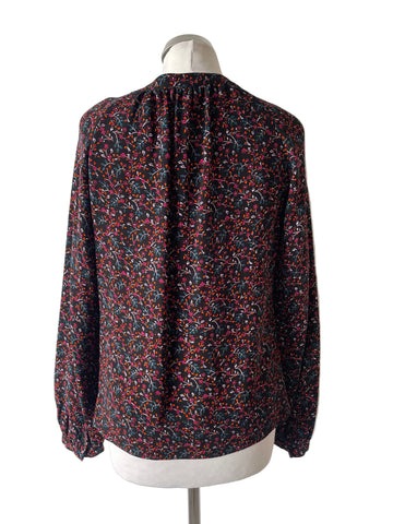 WHISTLES BLACK & DITSY FLORAL PRINT LONG SLEEVE TOP SIZE 10
