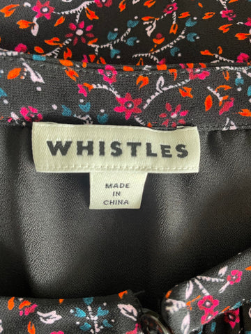 WHISTLES BLACK & DITSY FLORAL PRINT LONG SLEEVE TOP SIZE 10