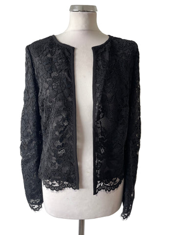 LK BENNETT LILYAN BLACK LACE EDGE TO EDGE JACKET SIZE 12