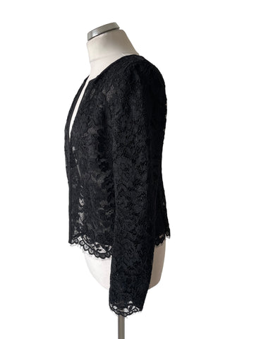 LK BENNETT LILYAN BLACK LACE EDGE TO EDGE JACKET SIZE 12