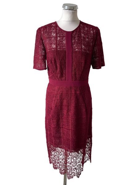 WHISTLES BURGUNDY LACE SPECIAL OCCASION PENCIL DRESS SIZE 12