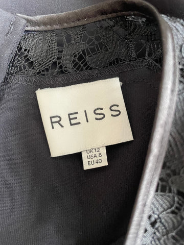 REISS CERESEI BLACK LACE SLEEVED SHIFT DRESS SIZE 12
