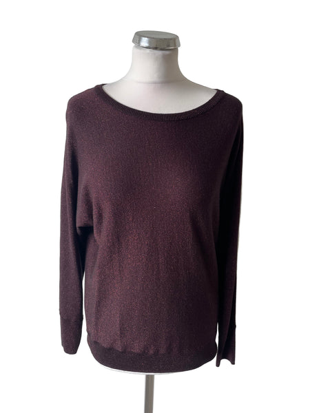 HOBBS BURGUNDY METALLIC LONG SLEEVE JUMPER SIZE M