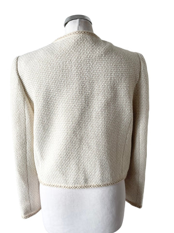 GOELIA IVORY & GOLD METALLIC COLLARLESS SHORT JACKET SIZE 10