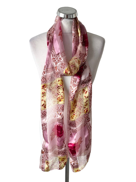 MULBERRY 100% SILK PINK FLORAL PRINT SCARF