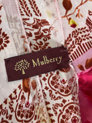 MULBERRY 100% SILK PINK FLORAL PRINT SCARF
