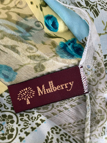 MULBERRY 100% SILK TURQUOISE MIX FLORAL PRINT SCARF