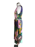 JAEGER MULTI COLOURED PRINT SLEEVELESS BELTED FIT & FLARE MIDI DRESS SIZE 14