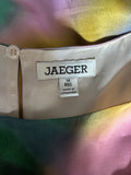 JAEGER MULTI COLOURED PRINT SLEEVELESS BELTED FIT & FLARE MIDI DRESS SIZE 14