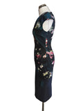 TED BAKER ANTONYA DARK BLUE FLORAL PRINT MIDI PENCIL DRESS SIZE 1 UK 8/10