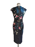 TED BAKER ANTONYA DARK BLUE FLORAL PRINT MIDI PENCIL DRESS SIZE 1 UK 8/10