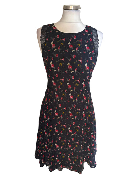 REISS LOUISE BLACK & RED FLORAL DITSY PRINT SLEEVELESS FIT & FLARE DRESS SIZE 8