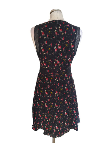 REISS LOUISE BLACK & RED FLORAL DITSY PRINT SLEEVELESS FIT & FLARE DRESS SIZE 8