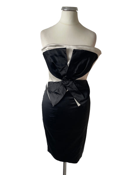 KAREN MILLEN BLACK & SILVER STRAPLESS SPECIAL OCCASION PENCIL DRESS  SIZE 8