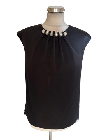 TED BAKER CAMBLE BLACK PEARL TRIMMED SLEEVELESS TOP SIZE 2 UK 10/12