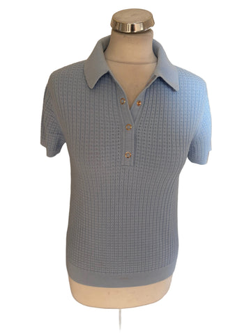 REISS BECCA LIGHT BLUE COLLARED SHORT SLEEVED KNIT TOP  SIZE S