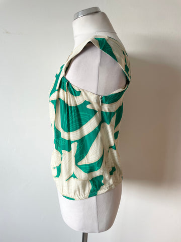 MINT VELVET CREAM & GREEN PRINT ONE SLEEVE TOP SIZE S
