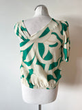 MINT VELVET CREAM & GREEN PRINT ONE SLEEVE TOP SIZE S