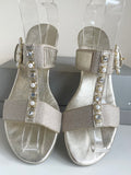 RUSSELL & BROMLEY PALE GOLD LEATHER PEARL & JEWEL EMBELLISHED SLIP ON MULES SIZE 3.5/36
