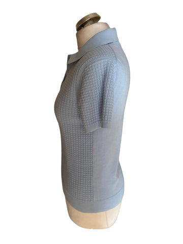 REISS BECCA LIGHT BLUE COLLARED SHORT SLEEVED KNIT TOP  SIZE S
