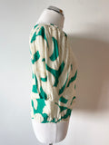 MINT VELVET CREAM & GREEN PRINT ONE SLEEVE TOP SIZE S